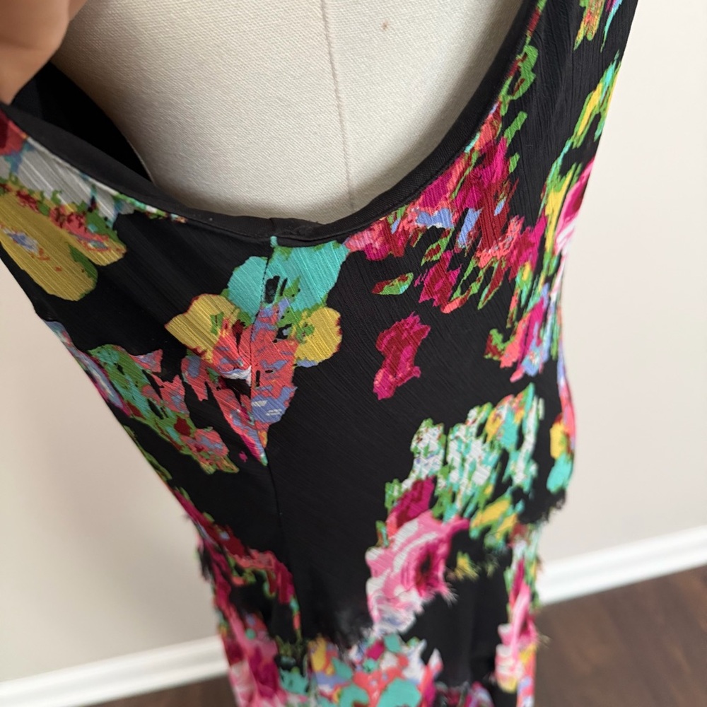 Vintage Jones Studio Dress Abstract Floral Tiered Drop Waist Art To Wear Black - Picture 3 of 10